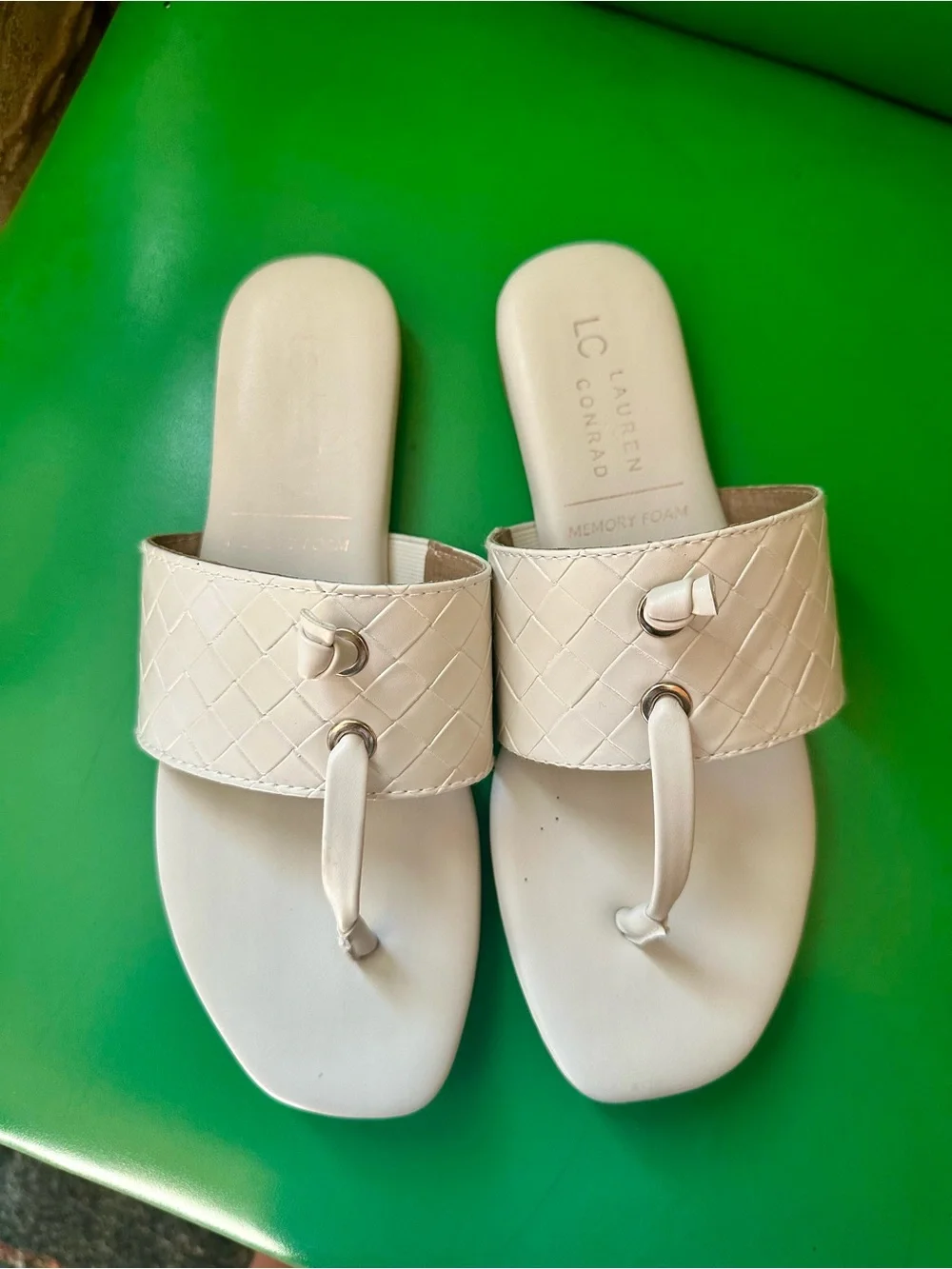 LC Lauren Conrad White Woven Toe-Post Slide Sandals